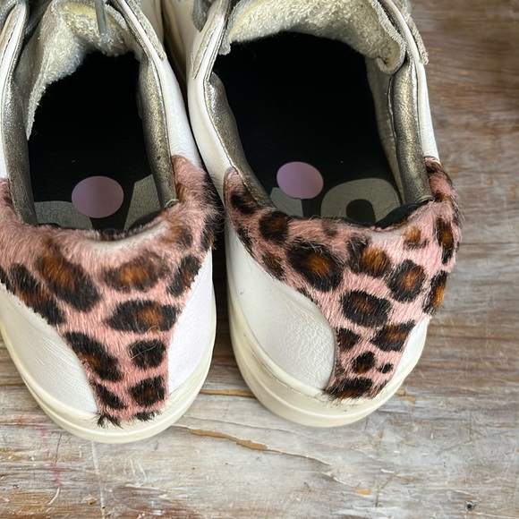 🤍 P448 White Leather Leopard Sneakers Size 39 Suede Toe Platform - Picture 12 of 12
